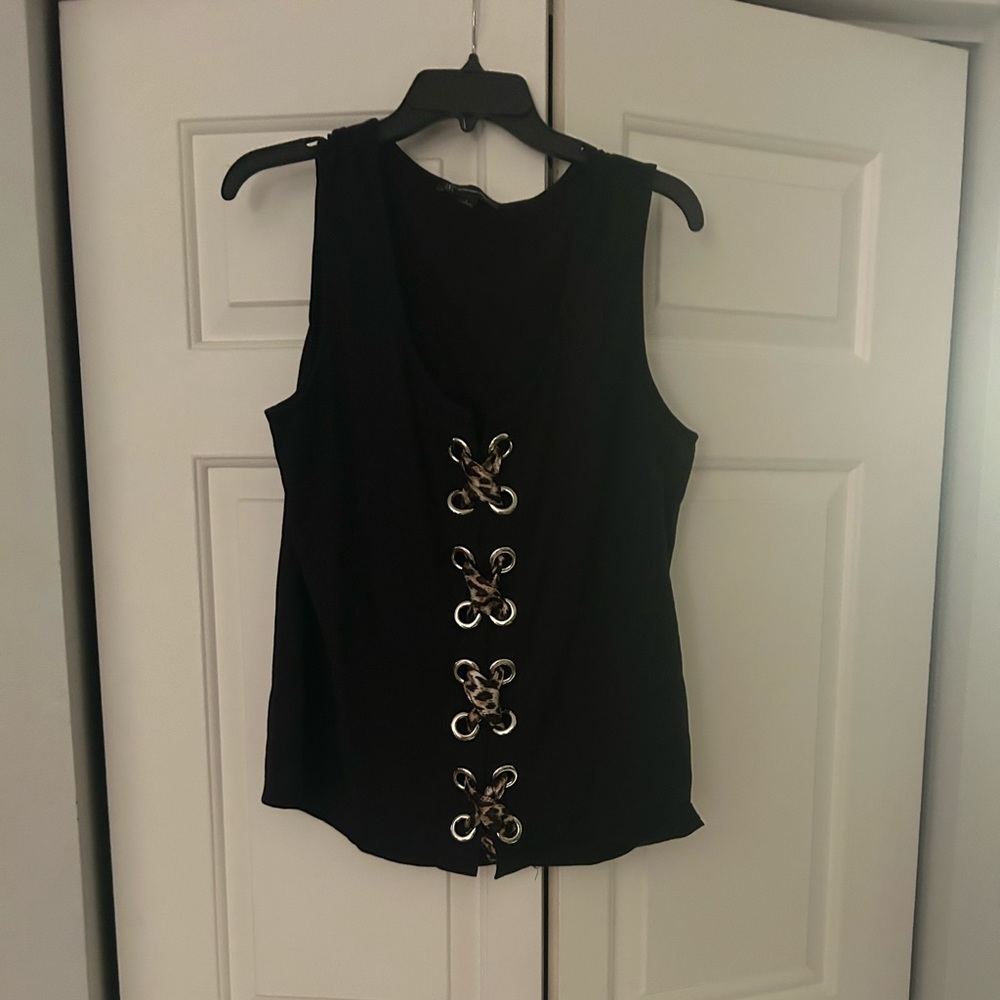 Inc Black Lace-Up Women's Top large